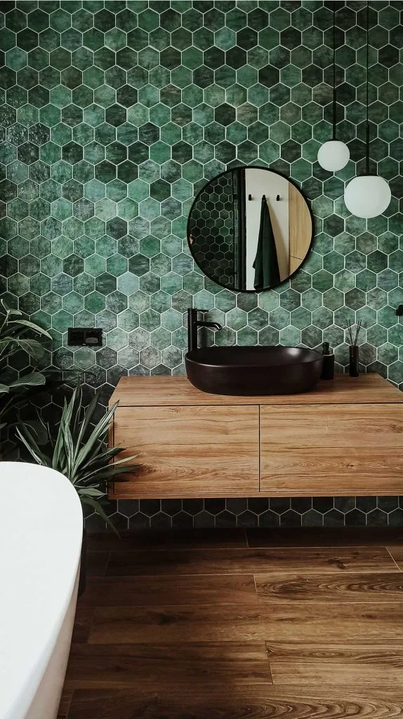 Realonda Hex Zellige fürdőszoba zöld hexagon csempe